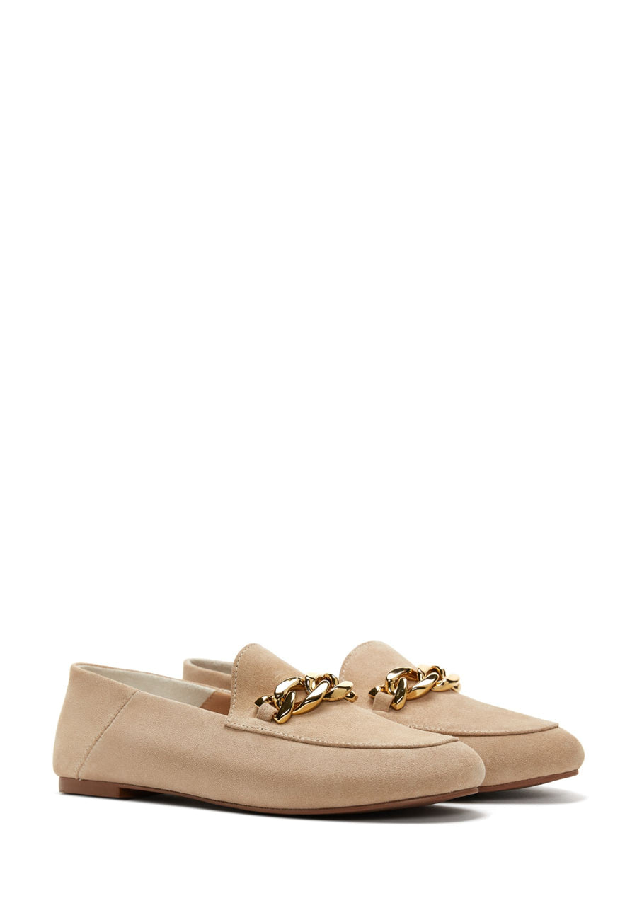 Women's Beige Suede Leather Masculine Loafer