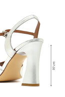 Women's Silver Ankle Buckle High Heel Metallic Leather Sandals | Derimod