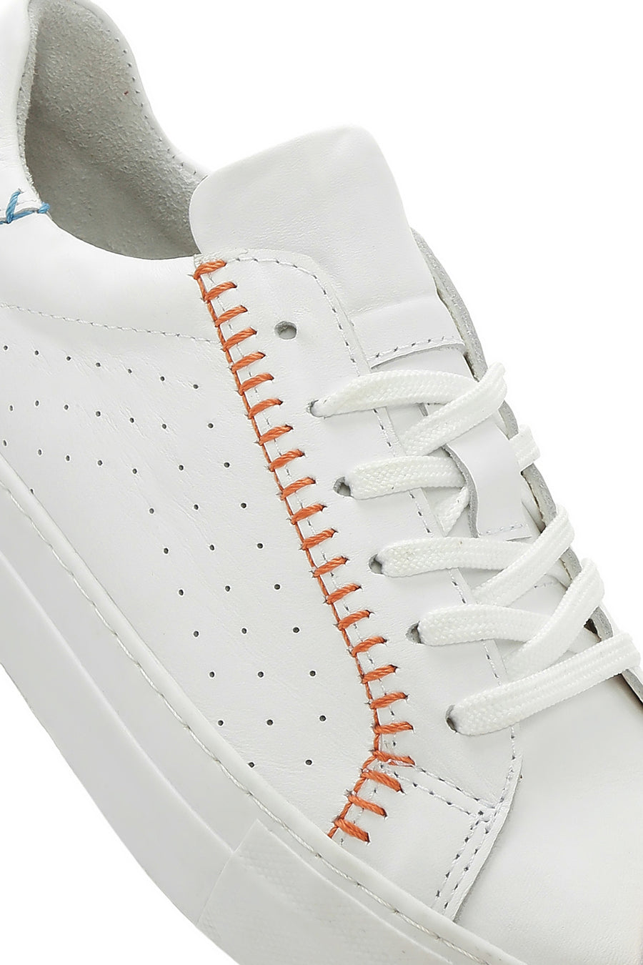 Women's White Lace-Up Leather Sneaker