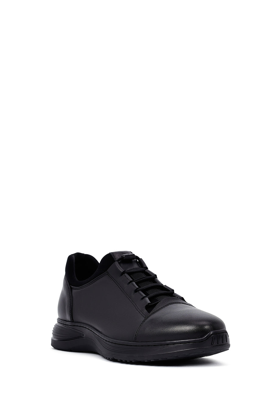 Men's Black Lace-Up Leather Casual Sneakers