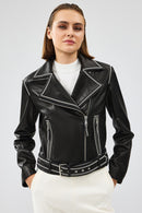 Lady Women's Black Short Leather Jacket | Derimod