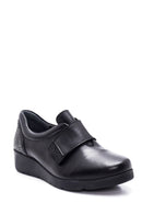 Women's Black Leather Wedge Heeled Comfort Shoes | Derimod