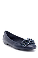 Women's Leather Bead Detailed Ballerinas | Derimod