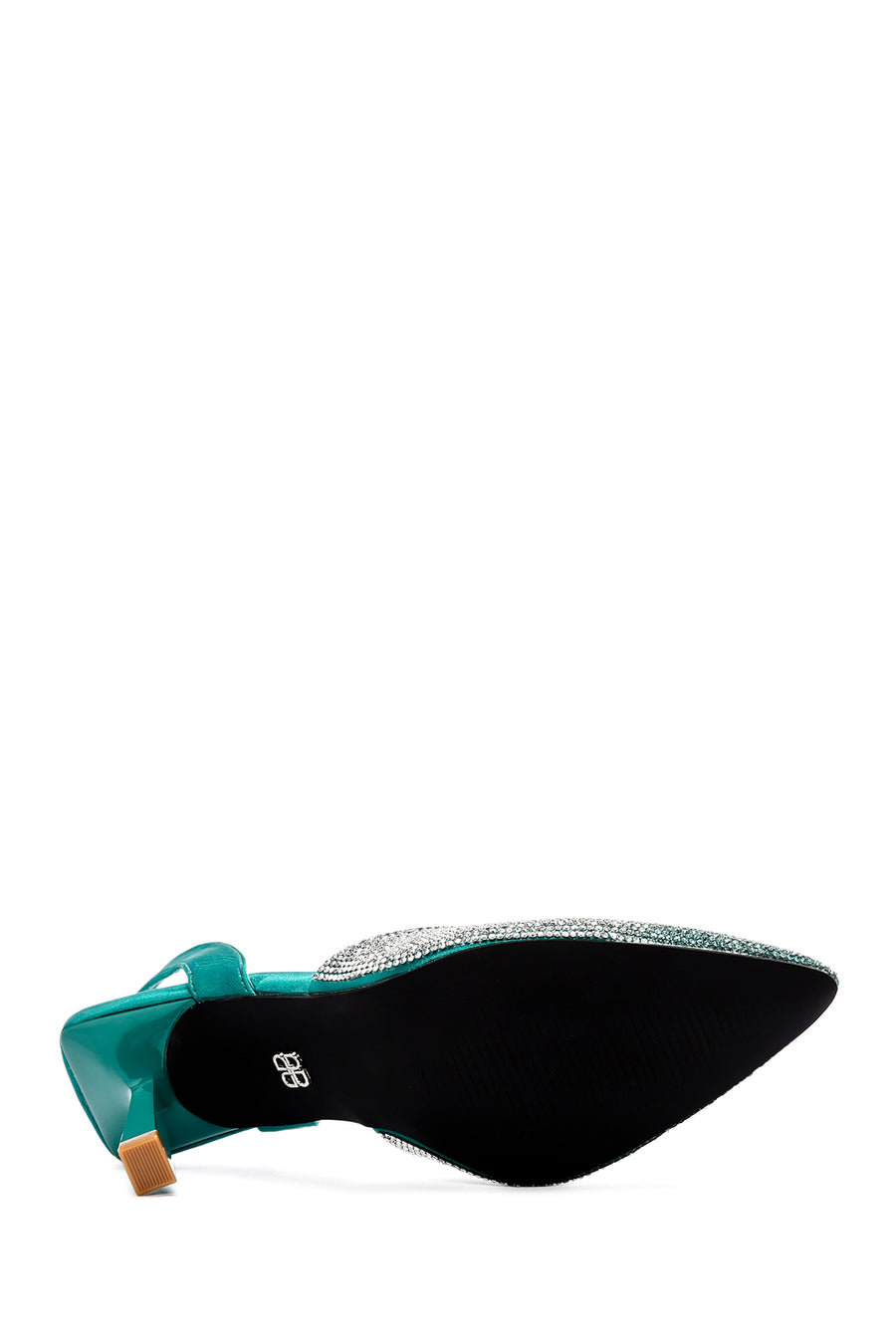 Women's Green Open Back Thin Heeled Shoes