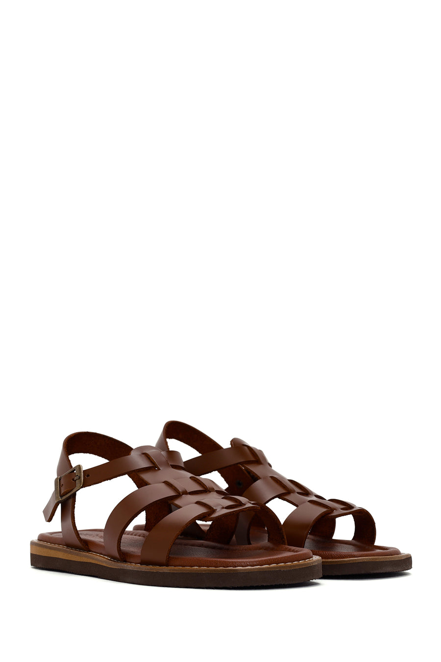 Women's Brown Ankle Strap Leather Sandals