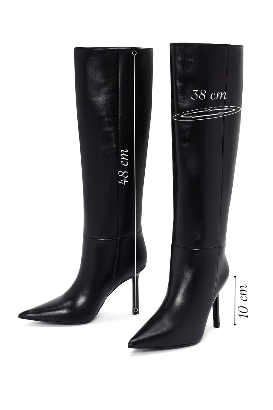 Women's Black Thin Heeled Leather Boots