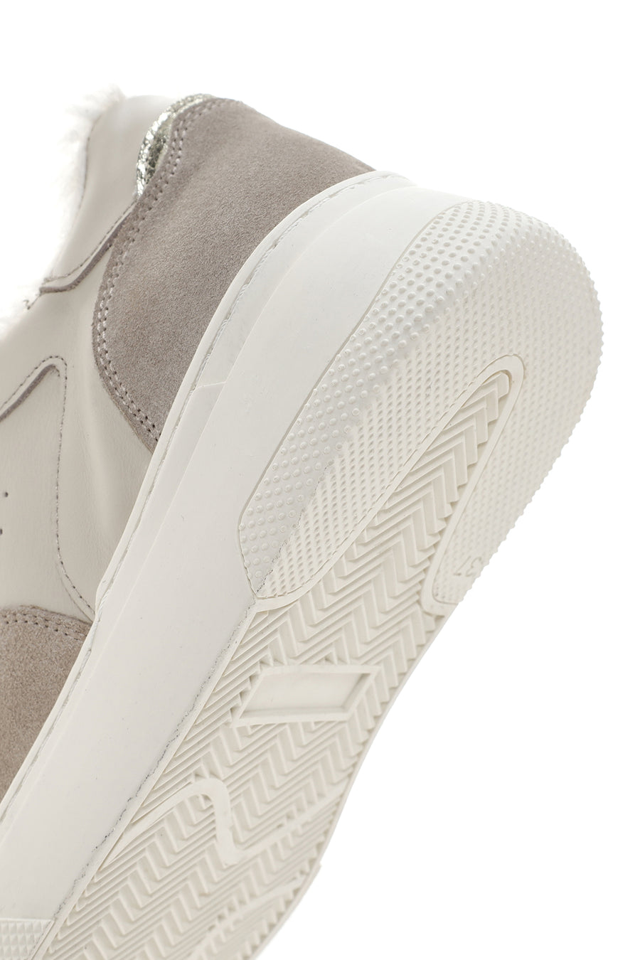 Women's Beige Thick Sole Fur Leather Sneaker