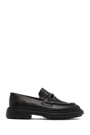 Men's Black Buckled Thick-Soled Leather Loafer | Derimod