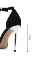 Women's Black Ankle Strap Thin High Heel Suede Leather Shoes | Derimod