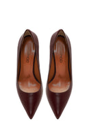 Women's Burgundy Thin Heeled Leather Stiletto | Derimod