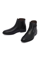 Men's Black Zippered Buckle Detail Leather Classic Boat | Derimod