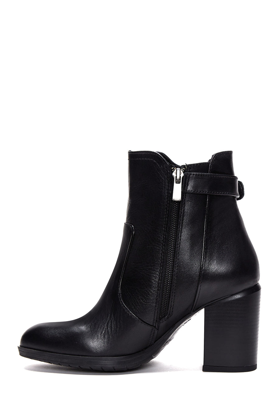 Women's Black Zippered Chunky Heel Boots