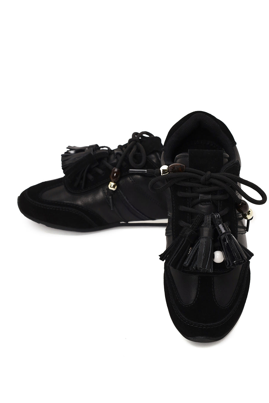 Kadın Siyah Bağcıklı Charmlı Leopar Deri Sneaker