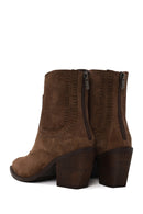 Woman Tan Zip Closure Chunky High-Heel Suede Boots | Derimod
