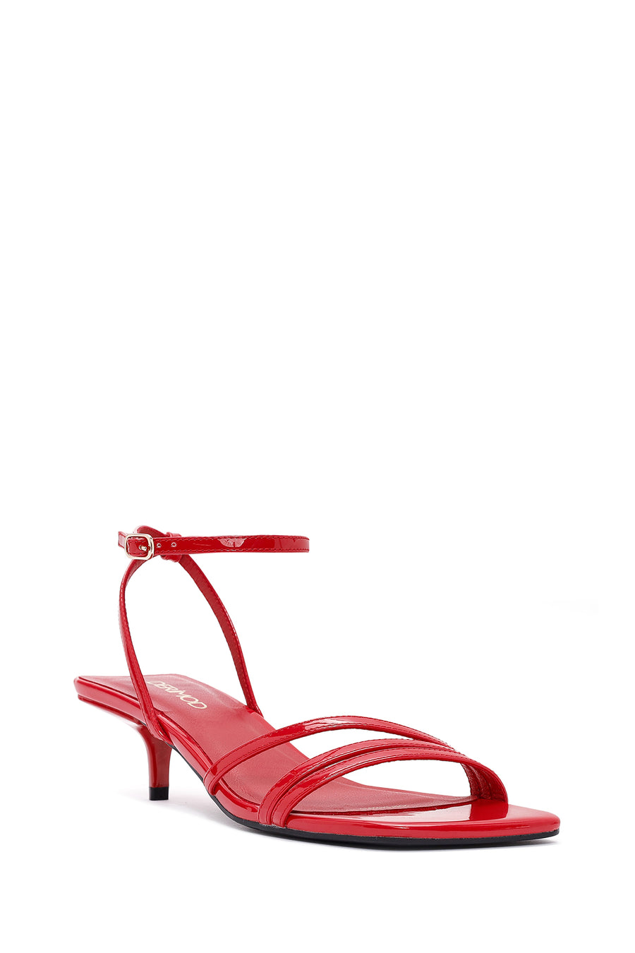 Women's Red Ankle Strap Heeled Patent Leather Sandals