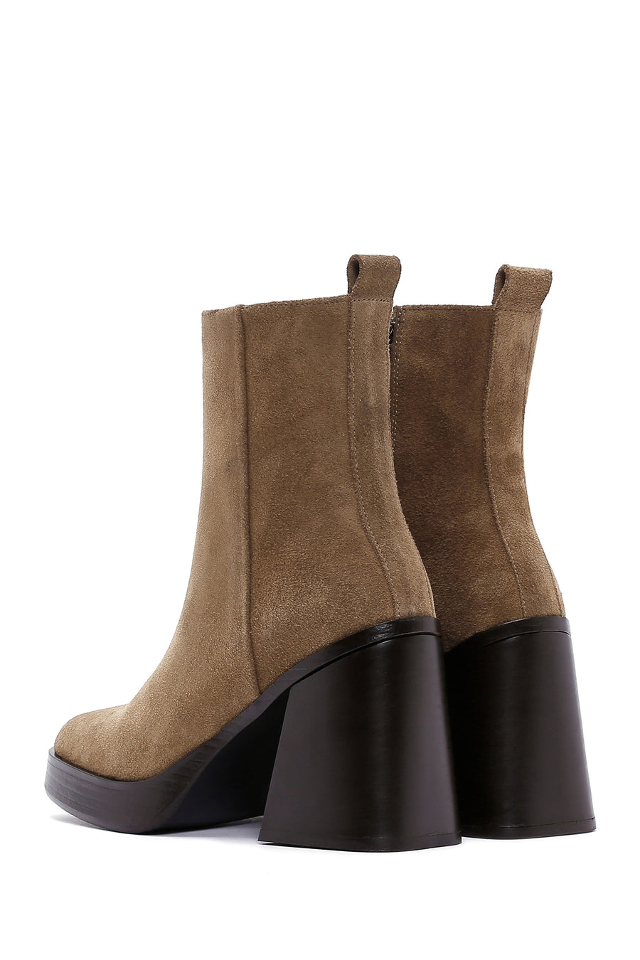 Women's Brown Suede Leather Heeled Boots