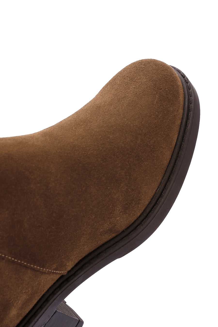 Women's Brown Zippered Thick Heel Suede Leather Boots