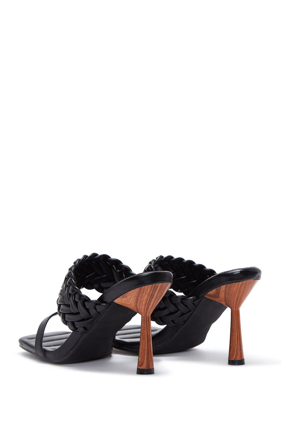 Women's Black Braided Heeled Slippers