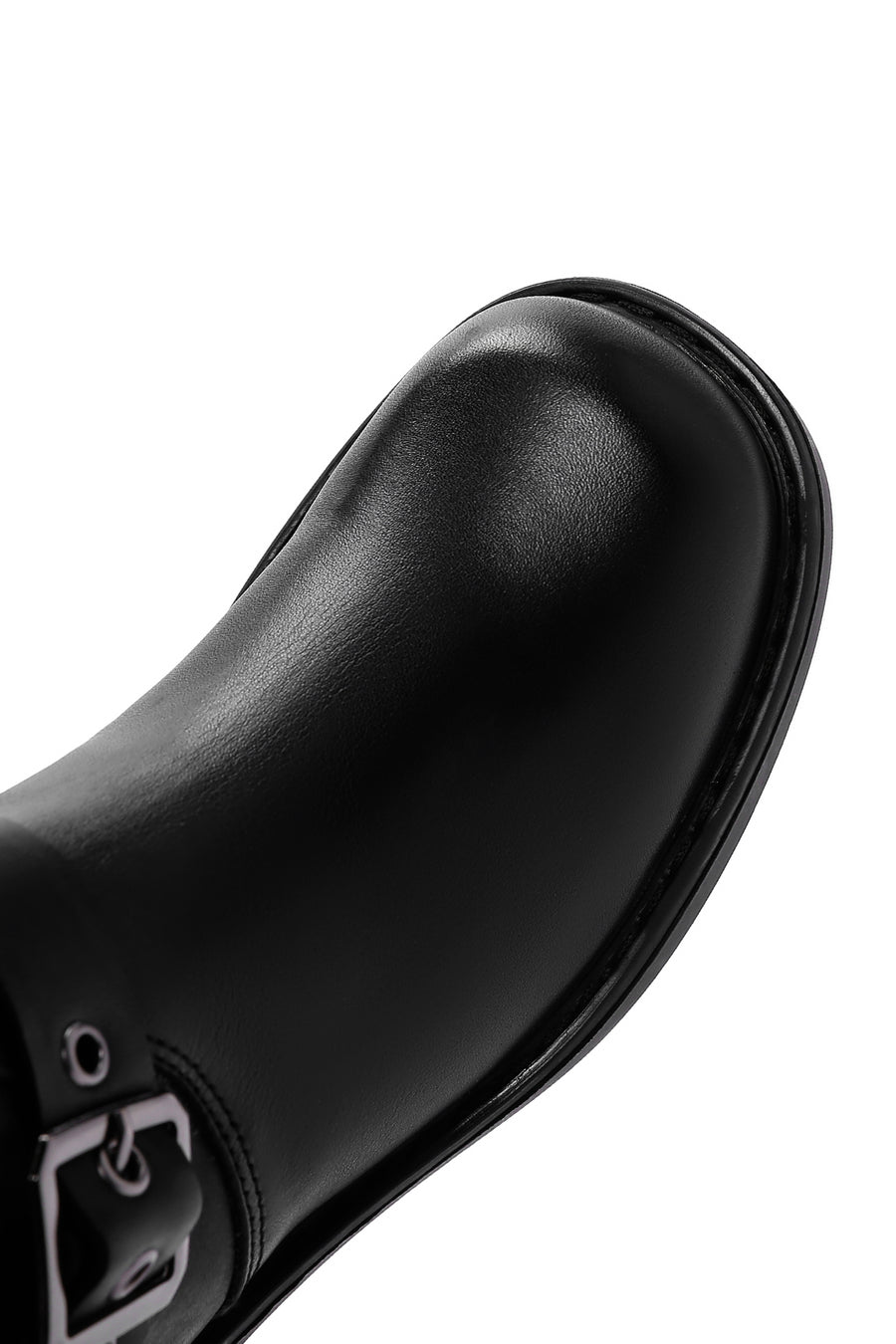 Women's Black Buckle Biker Leather Boots