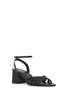 Woman Black Ankle-Buckle Chunky-Heel Leather Sandal | Derimod