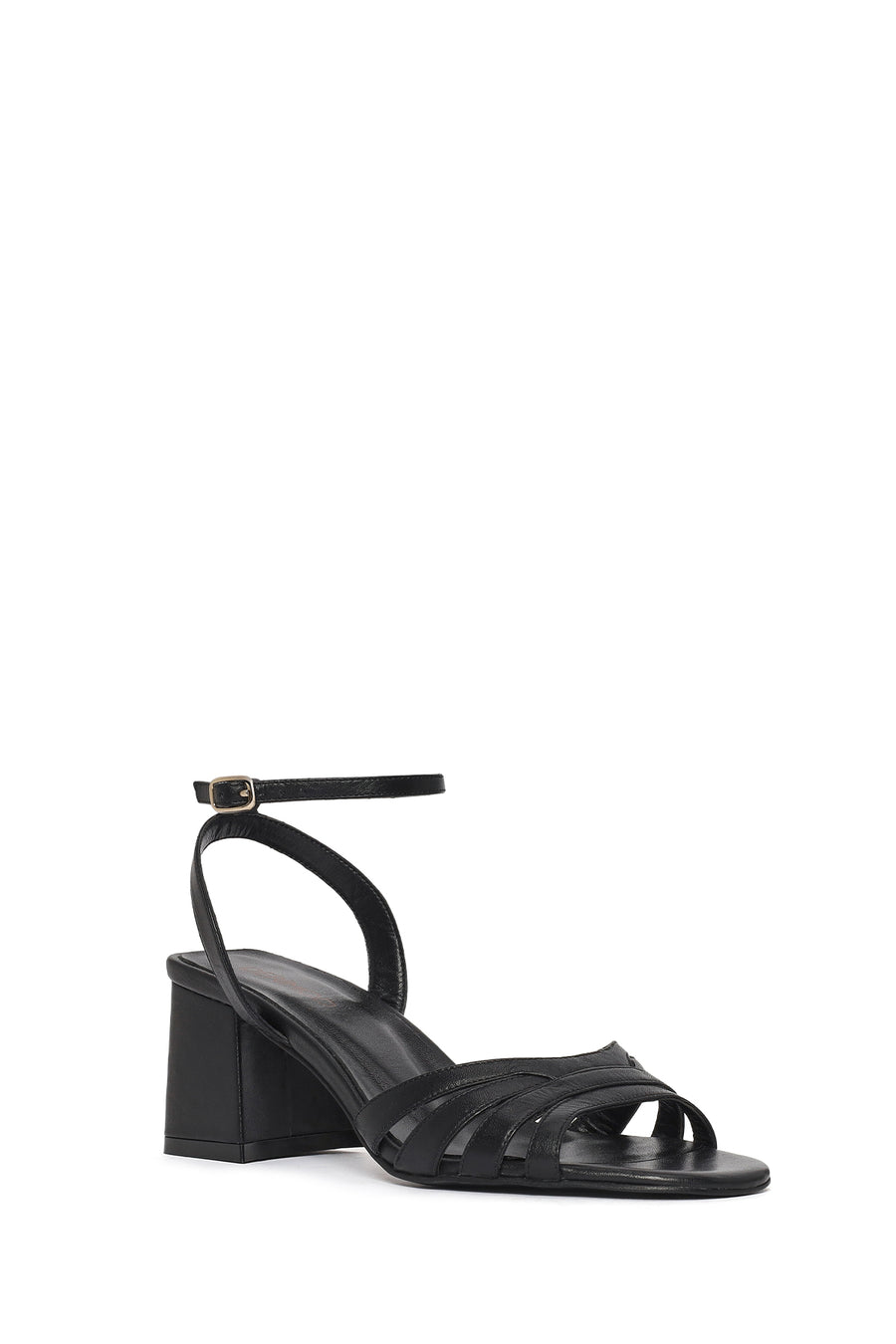 Woman Black Ankle-Buckle Chunky-Heel Leather Sandal
