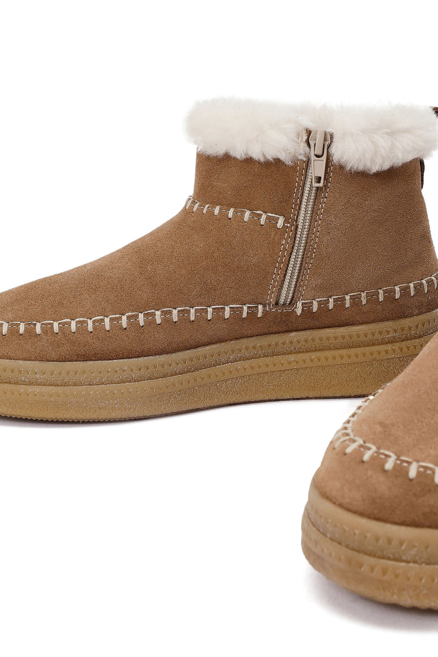 Woman Mink Zip Closure Thick-Soled Suede Teddy Boots