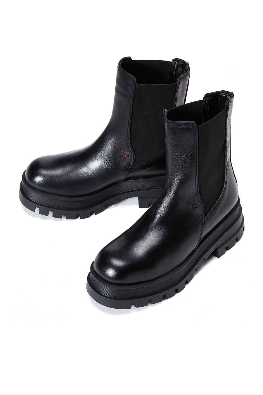 Women's Black Leather Thick Soled Chelsea Boots