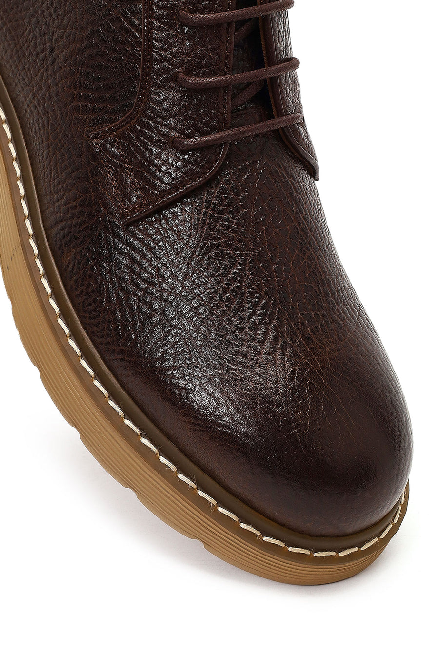 Men's Brown Lace-Up Zipper Leather Casual Boot