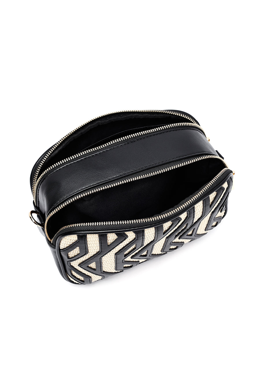 Women's Black Long Strap Patterned Crossbody Bag
