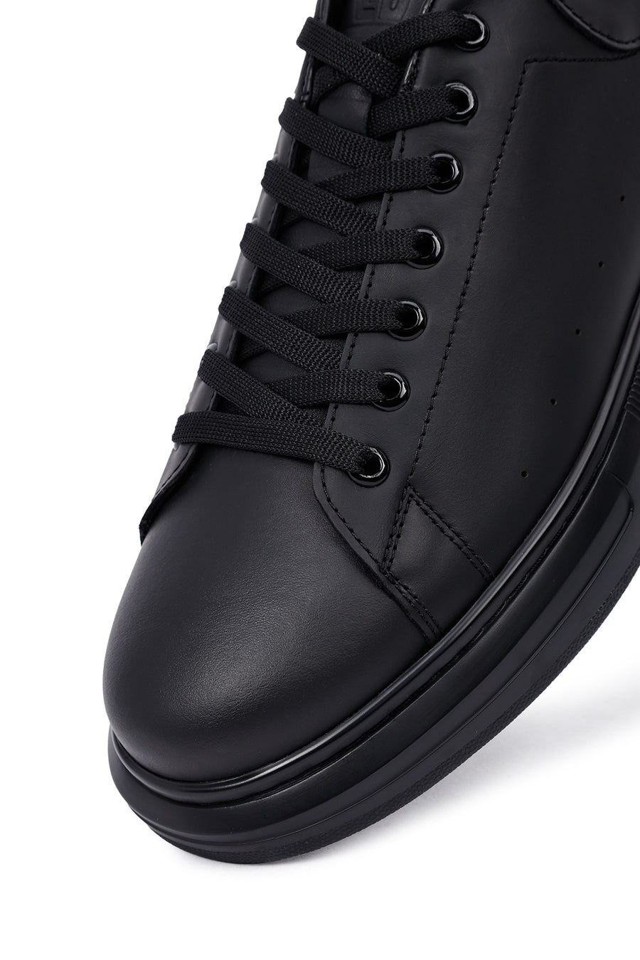 Men's Black Lace-Up Thick Sole Leather Sneakers