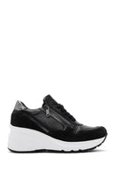 Women's Black Lace-Up Zipper Detailed Wedge Heel Leather Sneakers | Derimod