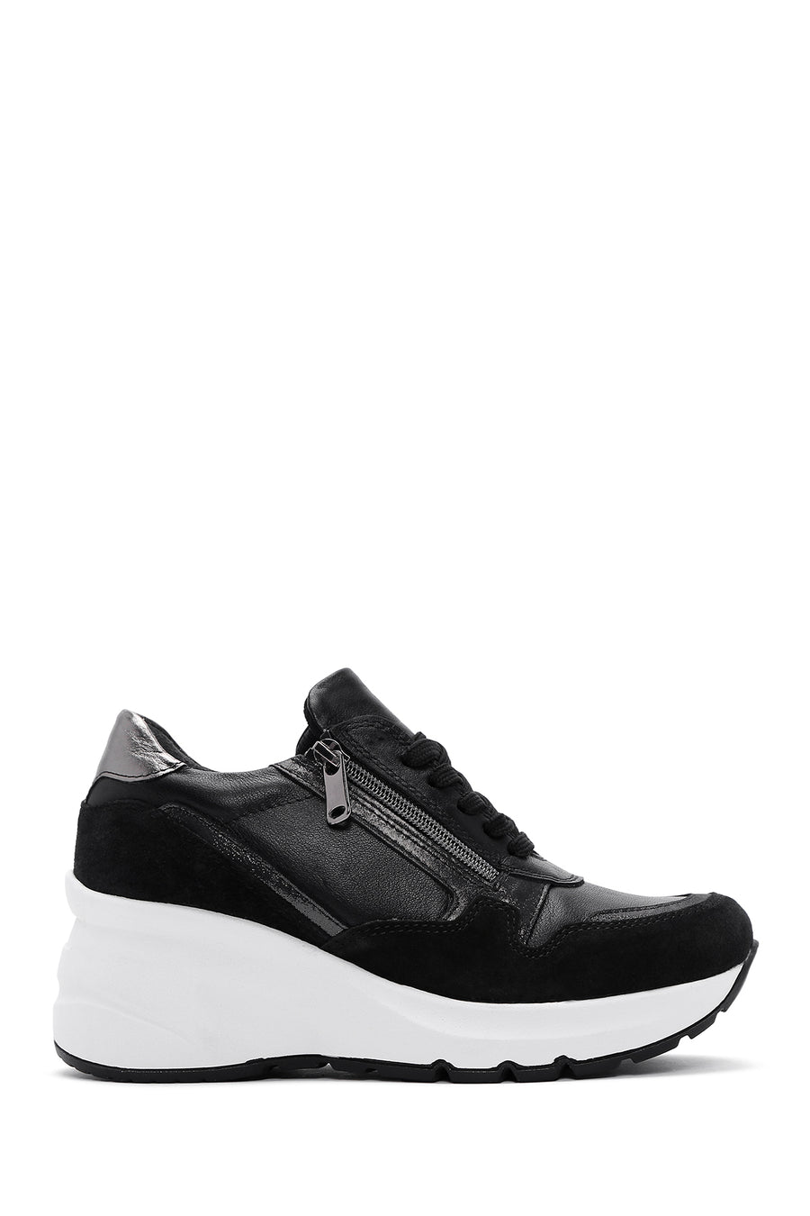 Women's Black Leather Thick Soled Sneaker 23WFD371114 | Derimod