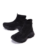 Women's Black Stone Thick Sole High Top Sneaker | Derimod