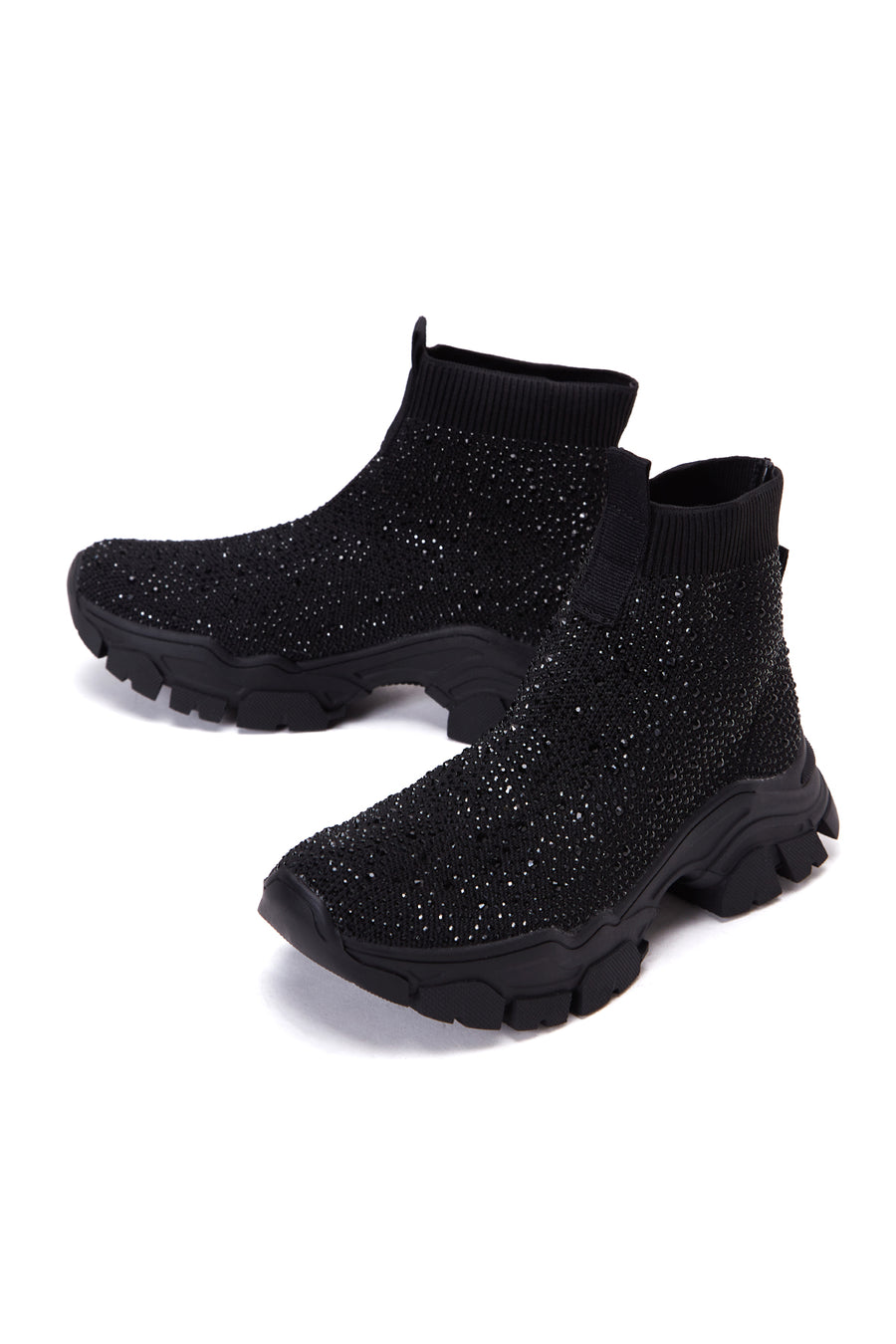Women's Black Stone Thick Sole High Top Sneaker