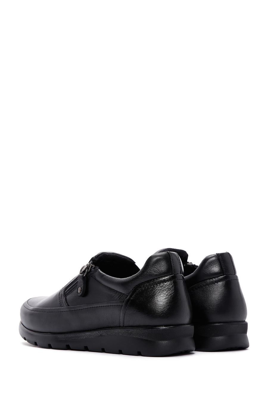 Women's Black Leather Comfort Casual Shoes