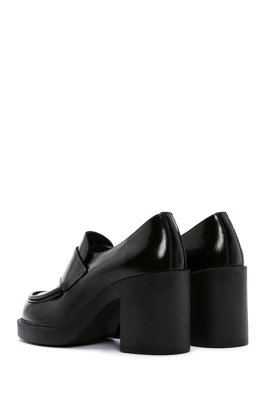 Women's Black Thick High Heel Leather Masculine Loafer