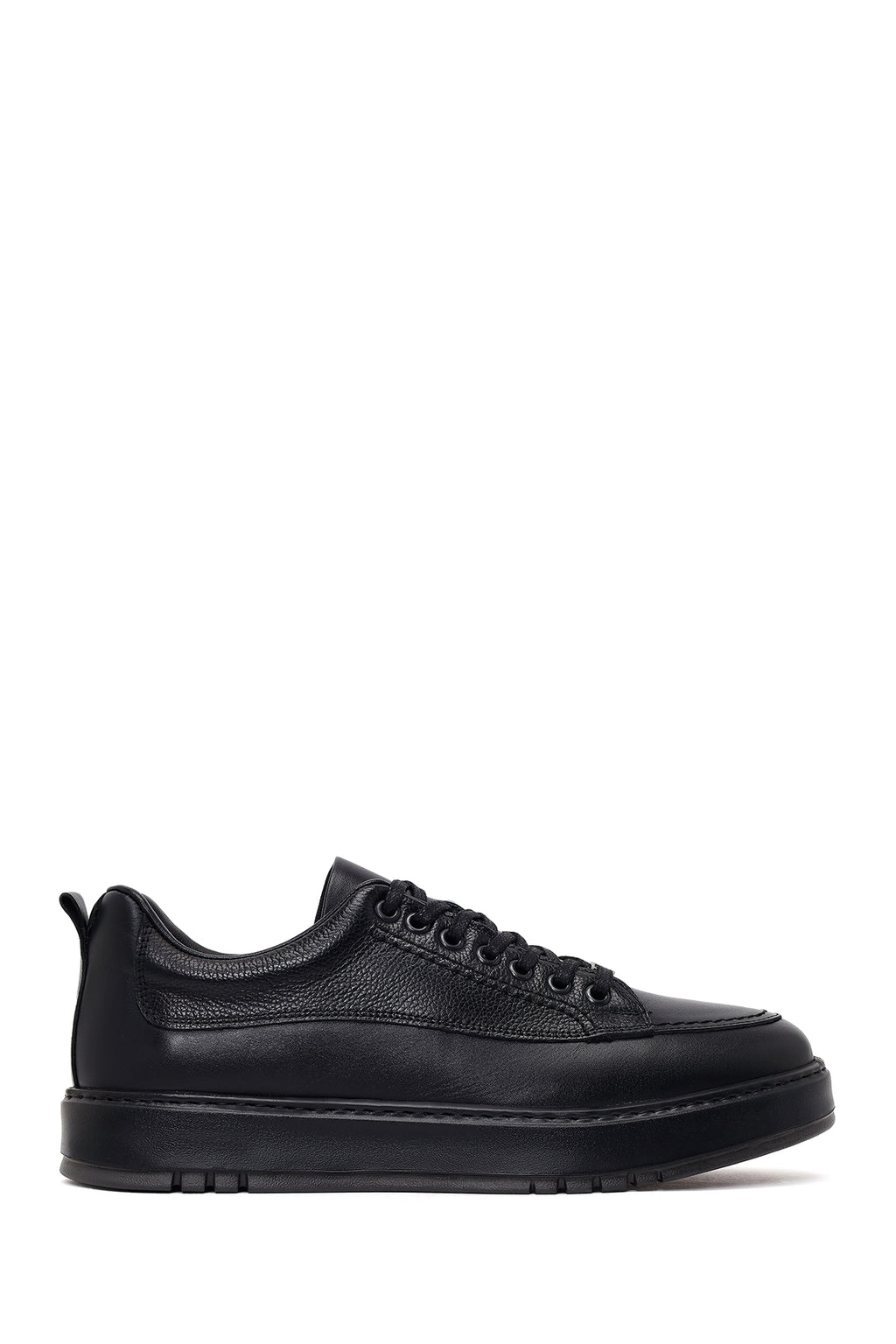 Erkek Siyah Bağcıklı Kalın Tabanlı Deri Sneaker