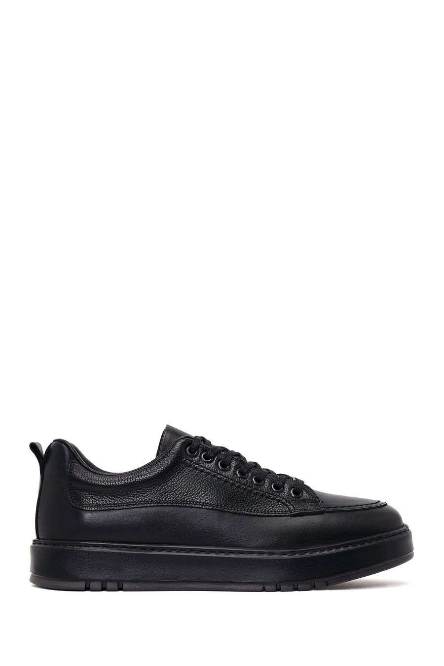 Male Black Lace-Up Thick-Soled Leather Sneaker WM790010DK | Derimod