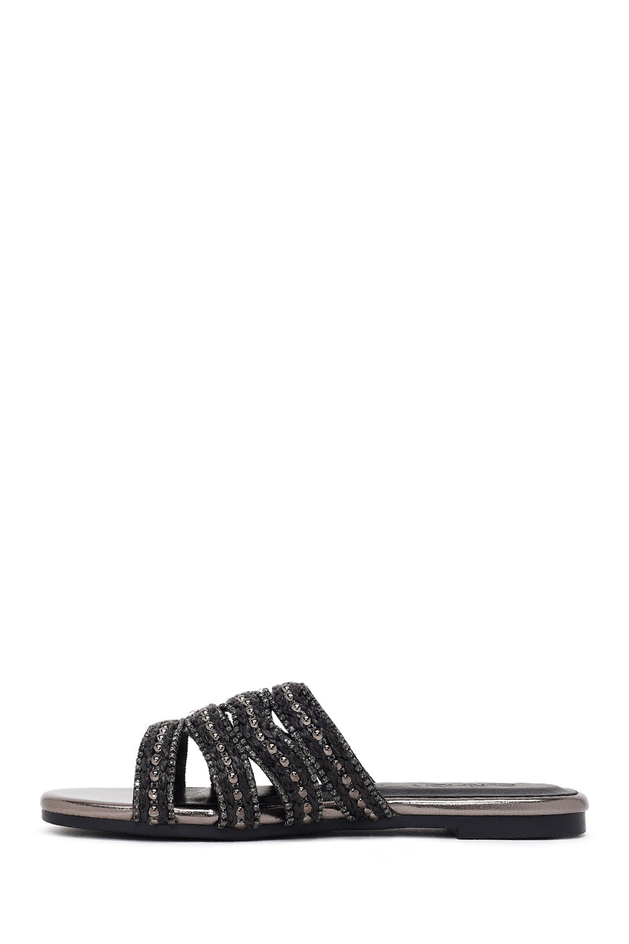 Woman Anthracite Stone-Embellished Slipper