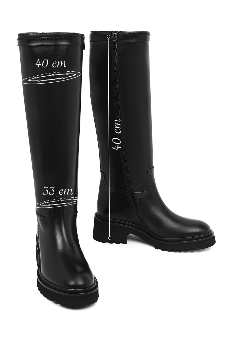 Women's Black Zippered Thick Soled Leather Boots
