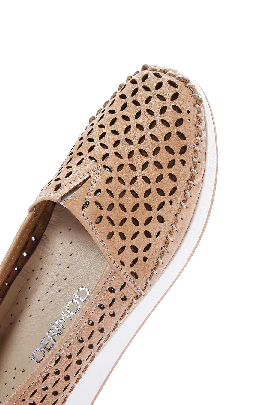 Women's Beige Thick Soled Leather Comfort Loafer
