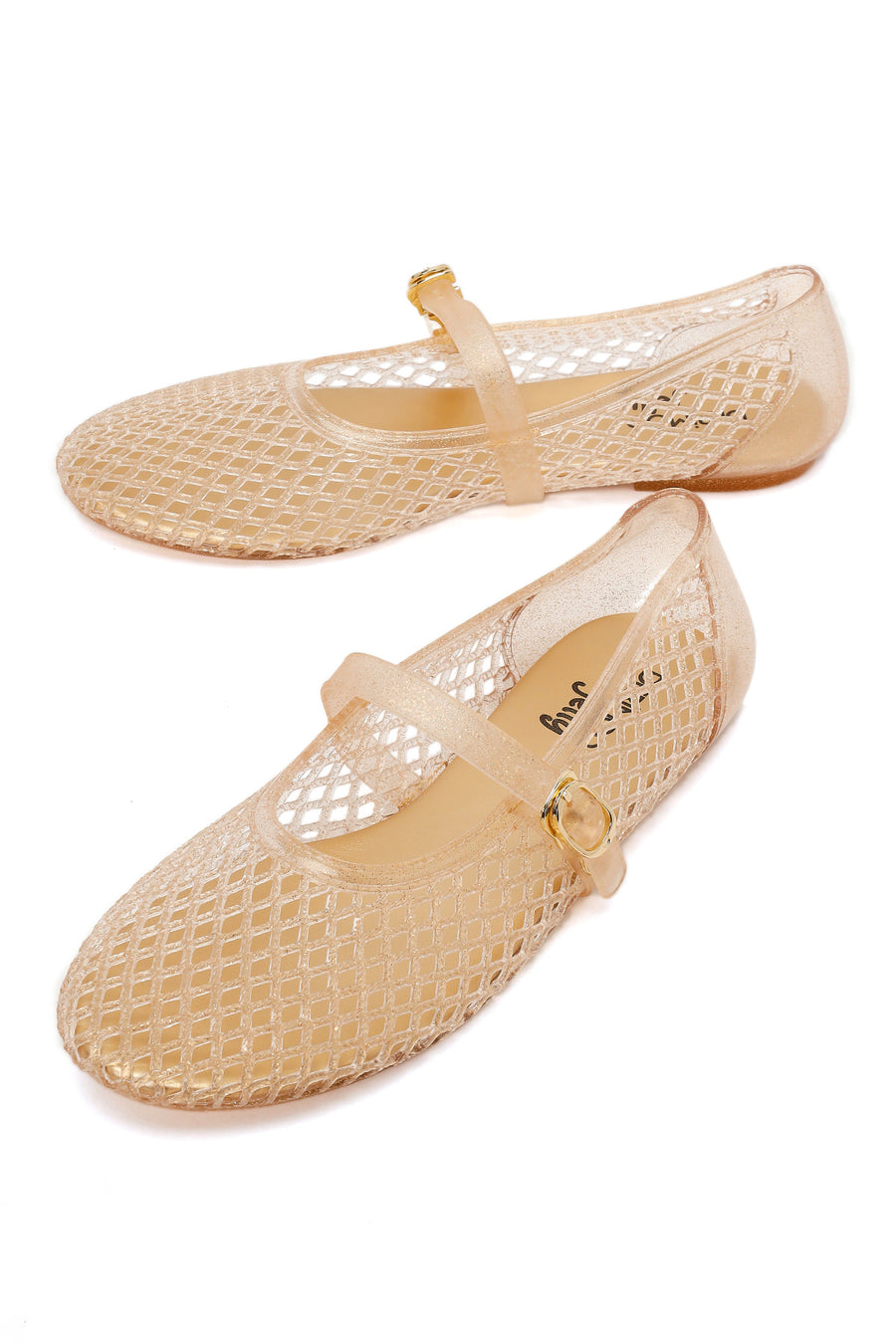 Women's Jelly Ballet Flats with Gold Buckle