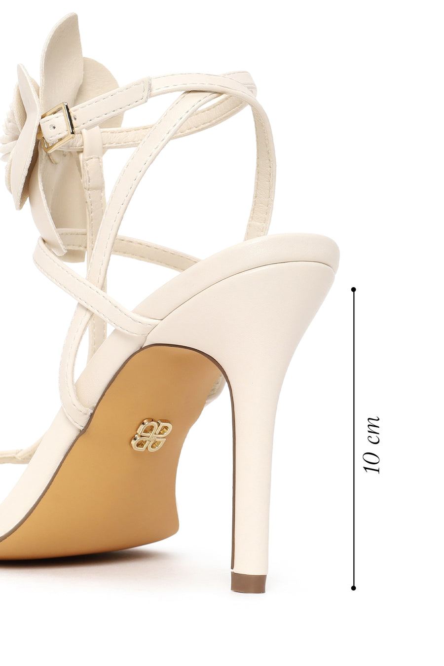 Woman Cream Ankle-Strap Buckled Thin High-Heeled Sandal