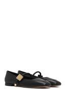 Women's Black Buckle Detailed Leather Ballerinas | Derimod
