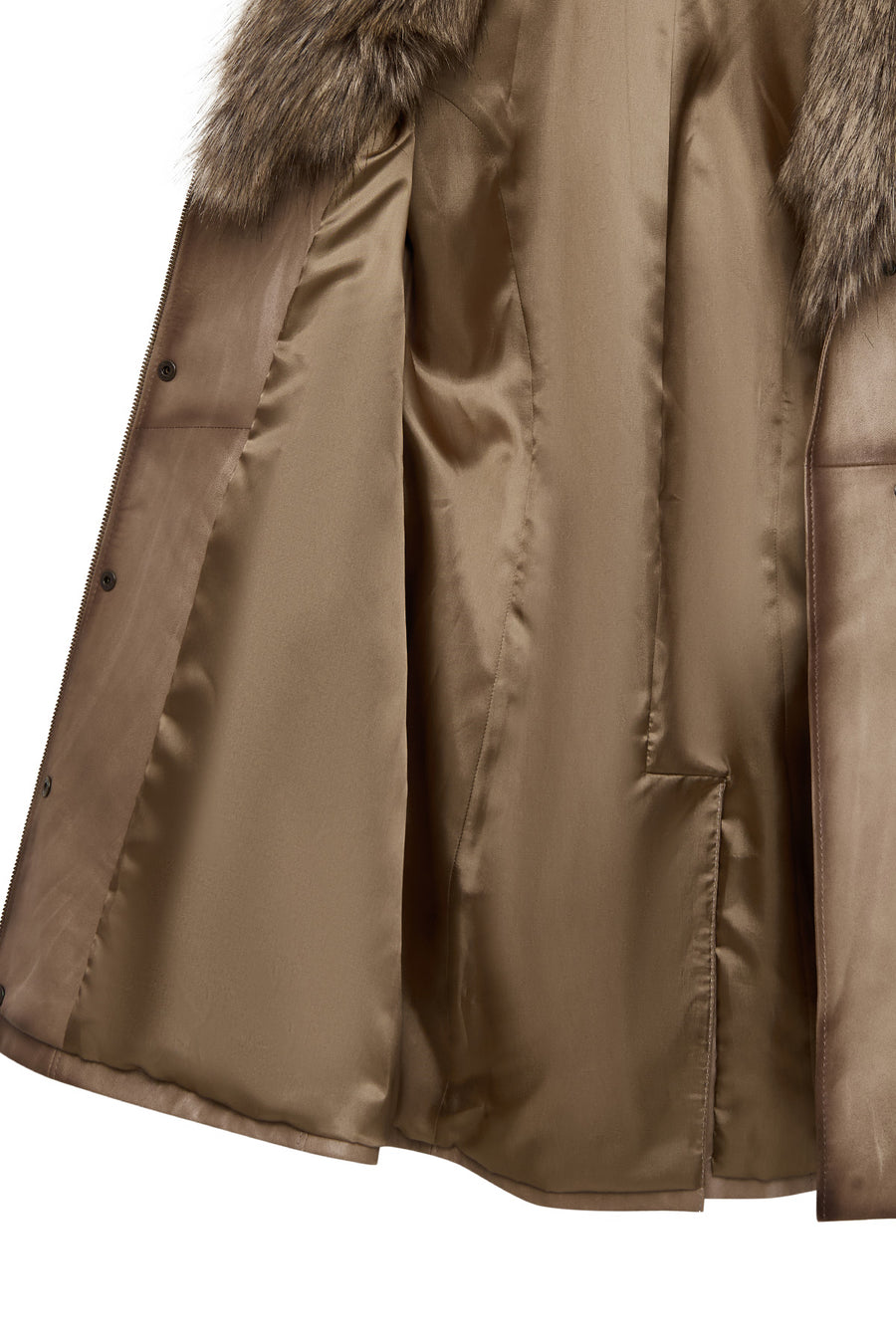 Kelly Women's Beige Collar Fur Leather Coat