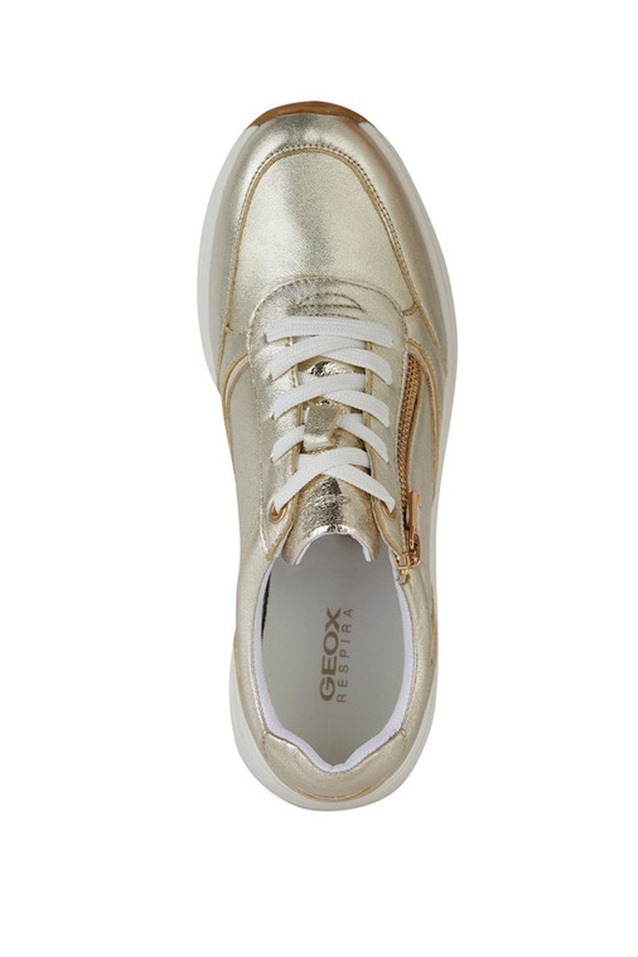 Geox Women's Beige Cristael Lace-Up Metallic Leather Sneaker