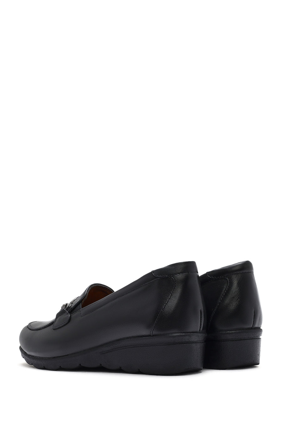 Women's Black Buckle Platform Leather Comfort Loafer