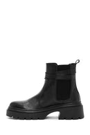 Women's Black Buckle Detailed Leather Chelsea Boots | Derimod