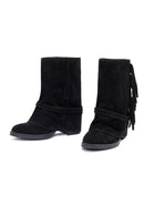Woman Black Chunky Heel Suede Leather Boat | Derimod