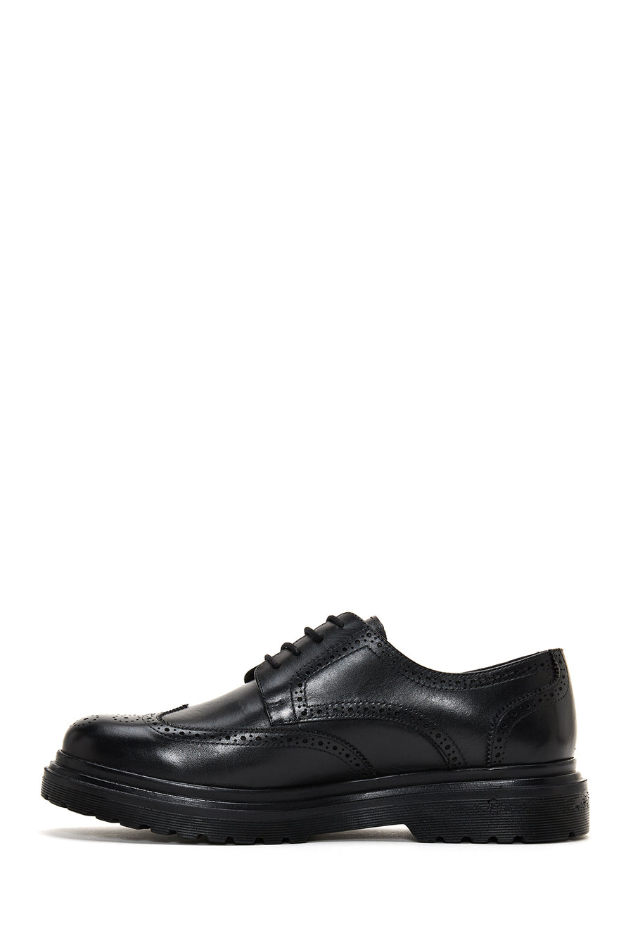 Men's Black Lace-Up Thick-Soled Leather Casual Shoes